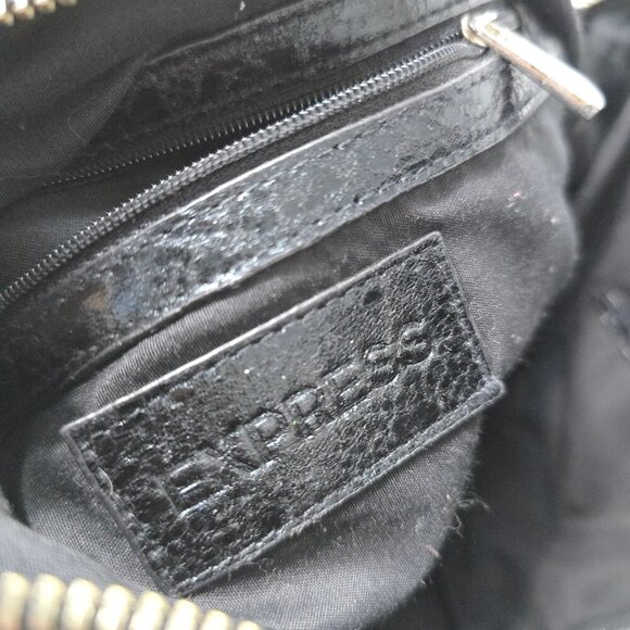Express Black Cracked Leather Hobo Bag Shoulder Purse Shiny Large Satchel - Picture 10 of 12